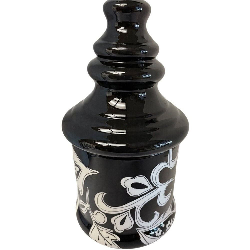 Gates Ware Black  White Ceramic Lidded Jar Vase‎ 13" x 7"